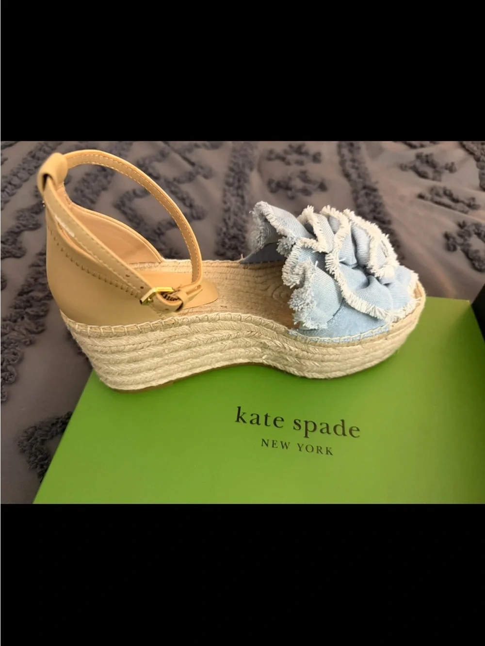 kate spade Light Blue Floral Espadrille Wedge with Neutral Ankle Strap